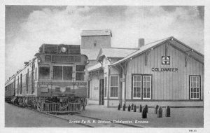 Coldwater Kansas Sante Fe R.R. Station B/W Photo Print Vintage Postcard U5530