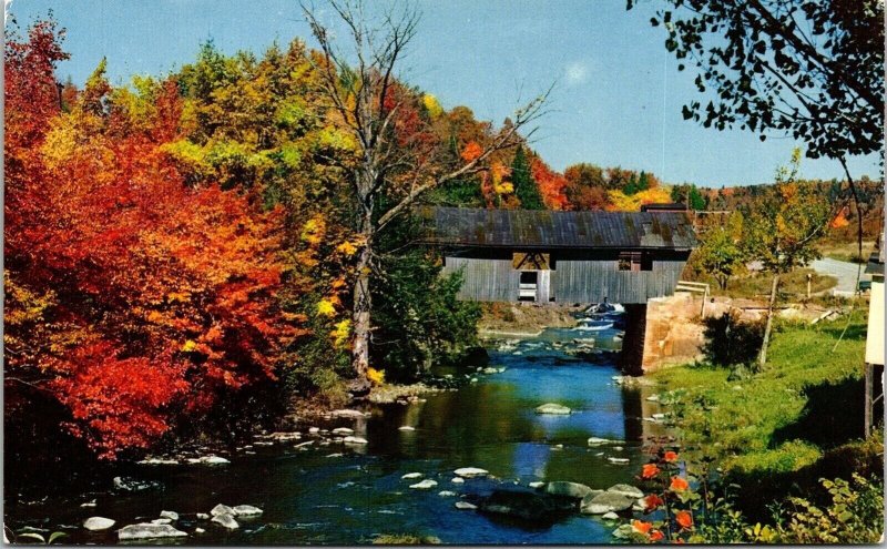 Old Covered Bridge Johnson Vermont VT Fall Scene Postcard VTG UNP Mike Roberts 