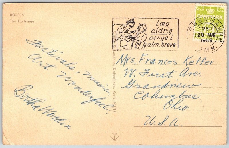 Copenhagen Denmark 1955 Postcard Borsen Stock Exchange