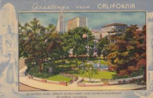Greetings From California Historic Plaza Opposite Olvera Street Los Angeles 1...