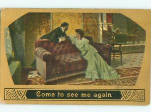 Pre-Linen Slight Risque Interest PRETTY WOMAN SITTING ON THE COUCH AB7342