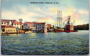 1920's Harbour Scene Curacao N. W. I.  Boats Buildings Posted Postcard