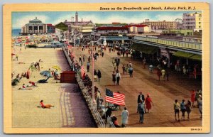 Vtg Asbury Park New Jersey NJ Scene on Boardwalk & Beach 1940s View Postcard