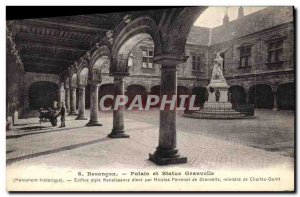 Old Postcard Besancon Palais Granvelle and Statue