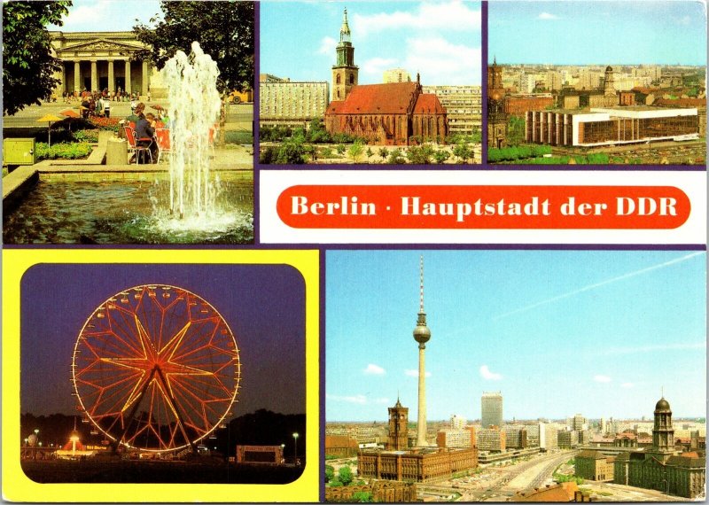 VINTAGE CONTINENTAL SIZE POSTCARD EAST BERLIN CAPITAL CITY OF EAST GERMANY MULTI