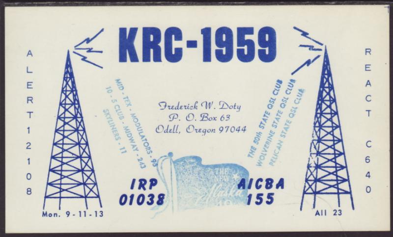 KRC-1959 Doty Odell,OR QSL Card