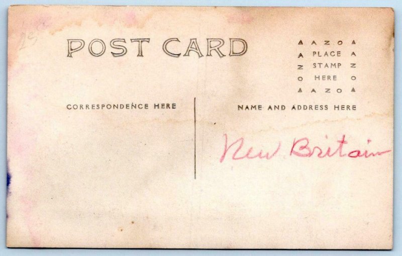 NEW BRITAIN CONNECTICUT RPPC YMCA & BANK HORSE & SLEIGH 1910's PHOTO POSTCARD