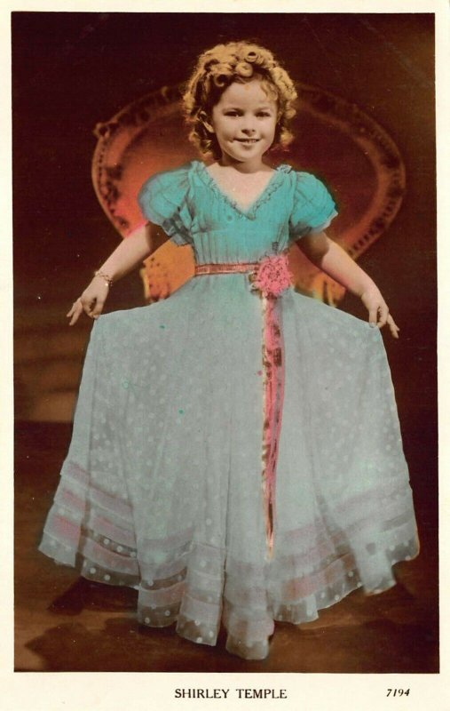 Shirley Temple Blue Dress Colorized real photo postcard 7194.