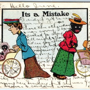 c1900s It's a Mistake Mother Child Strollers Swap Adolph Selige UDB Postcard A83