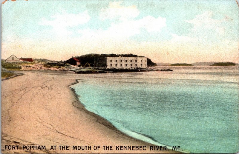 Fort Popham Maine Kennebec River Scenic Coastline Ocean Beach UDB Postcard