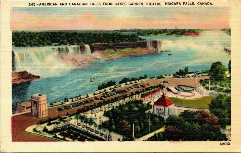 American Canadian Falls Oakes Gardens Theatre Niagara Canada Linen Postcard UNP  
