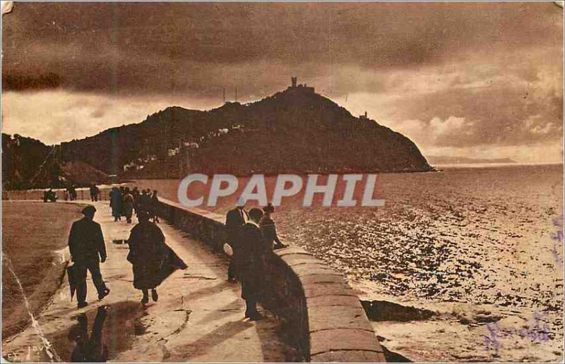 Postcard Old San Sebastian (Spain) Backlight on Monte Igueldo from the cliff ...