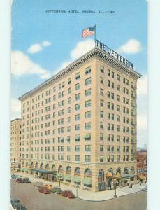 Unused Linen OLD CARS & JEFFERSON HOTEL Peoria Illinois IL t0410