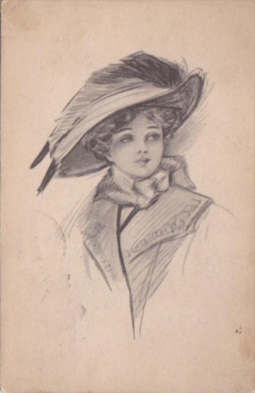 Beautiful Woman Wearing Large Hat 1910