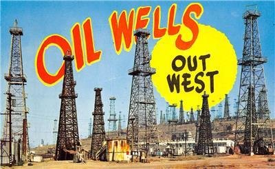 OIL WELLS OUT WEST Greetings c1950s Chrome Vintage Postcard