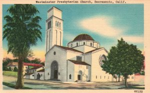 Vintage Postcard Westminster Presbyterian Church Parish Sacramento California CA