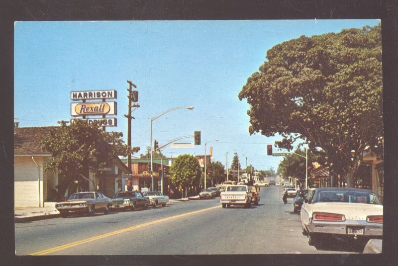 FALLBROOK CALIFORNIA DOWNTOWN STREET SCENE OLD CARS VINTAGE POSTCARD