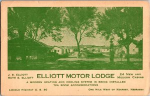 Elliott Motor Lodge U.S. Hwy 30 Lincoln Highway Kearney NE Vintage Postcard J62