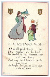 Volland Artist Signed Postcard Christmas Children With Candles Arts Crafts c1910