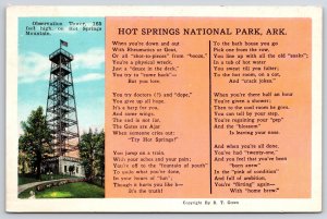 Observation Tower Hot Springs National Park Arkansas Tourist Attraction Postcard