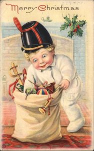 Christmas Stecher Ser 744C Little Boy with Toy Soldier Helmet Vintage Postcard