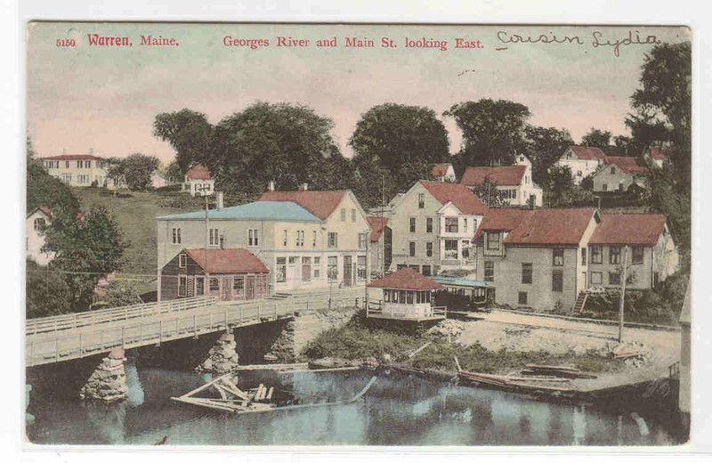 Main Street Georges River Bridge Warren Maine 1905c postcard