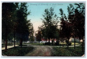 c1910 Driveway at University of North Dakota ND Antique Posted RPO Postcard