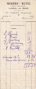 Modern Hotel Villa Tilleuls Luxeuil Des Bains French 1940s Receipt