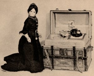 Bisque Doll Trunk Diorama Circa 1875 Postcard RPPC Museum of New York City No 87