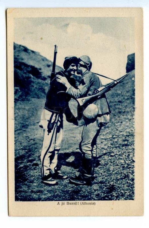 494645 Albania local hunters in national dress Vintage postcard