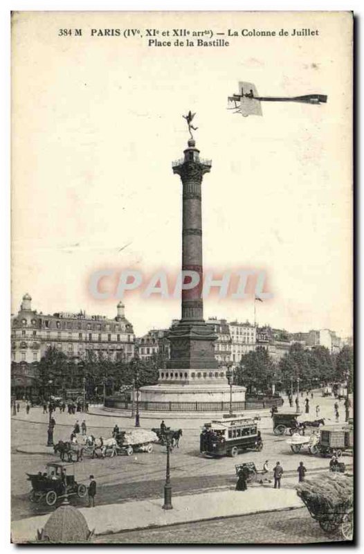 Old Postcard Paris Place July Column Bastille Jet