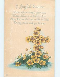 Pre-Linen easter religious JESUS CROSS MADE OF YELLOW FLOWERS hr2469