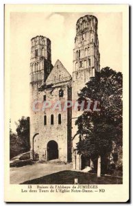 Old Postcard Ruins of the & # 39abbaye Jumieges The two towers of the Notre D...