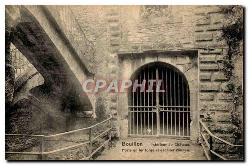 Belgie Belgium Old Postcard Bouillon Inside the castle gate wrought iron stai...