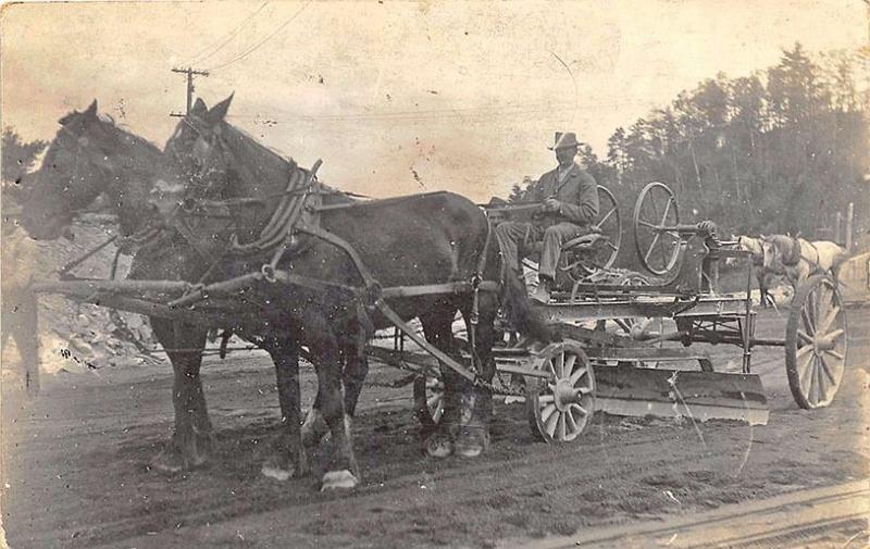 Gorham ME Horse Drawn Road Plow Real Photo RPPC Postcard