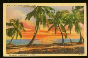 USA 40 Sunrise Miami Beach Miami Florida Linen Postcard /