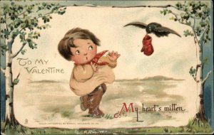 Tuck Valentine Fantasy Love's Message Little Boy with Black Bird c1910 Postcard