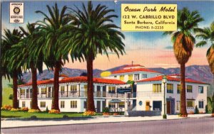 Ocean Park Motel, W Cabrillo Blvd Santa Barbara CA c1954 Vintage Postcard L76