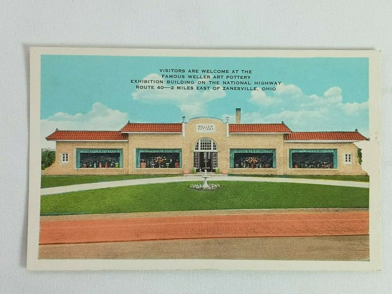 Vintage Postcard Weller Art Pottery National Highway Route 40 Zanesville Ohio OH