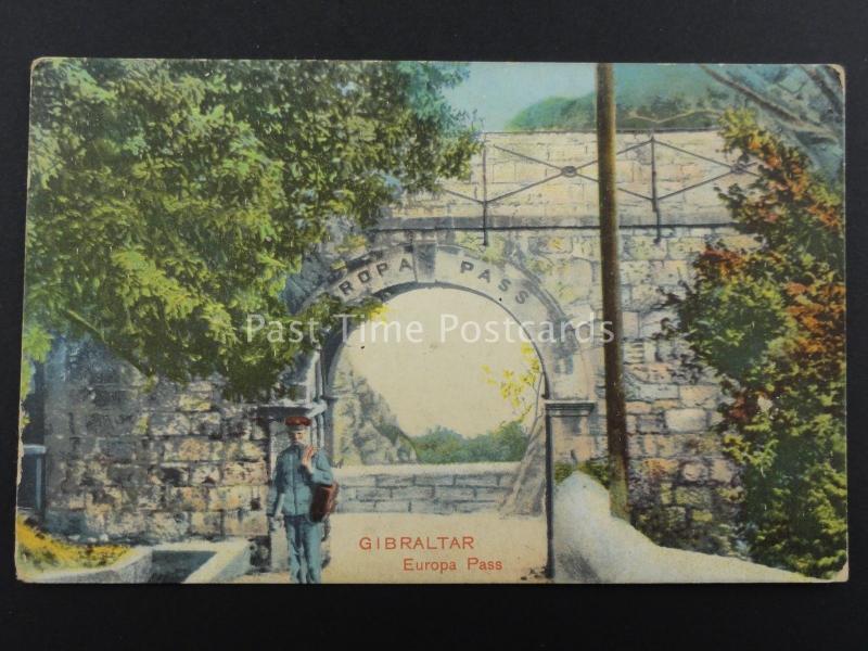 Gibraltar EUROPA PASS c1908 Postcard by K&M with Commercial Tobacconist Shop Gib