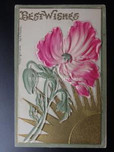 Embossed Poppy Postcard: BEST WISHES c1908 by G.Choos