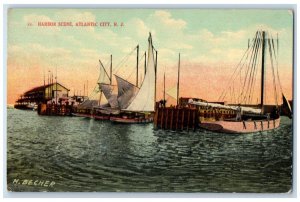 1915 Harbor Scene Boats Atlantic City New Jersey NJ, Keymar MD Posted Postcard