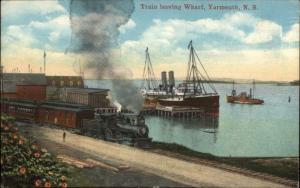 Yarmouth NS RR Train Leaving Wharf c1915 Postcard