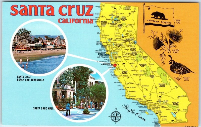 c1970s Santa Cruz, CA Greetings from Multi View Mall Map Unposted Chrome PC A331