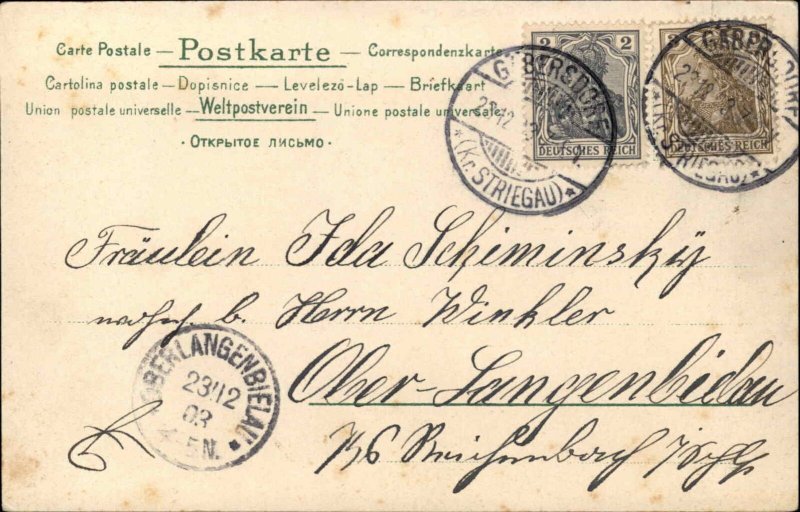 German Christmas Decorated Tree Elf Ringing Bells c1900 Postcard