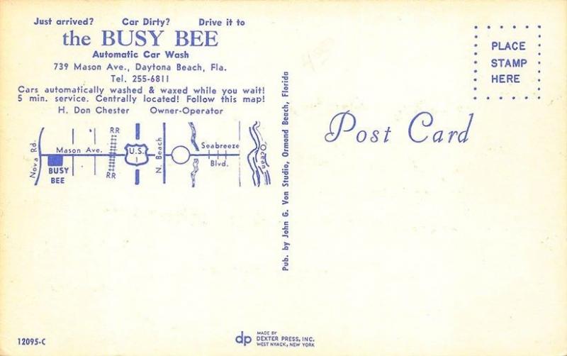 Daytona Beach FL The Busy Bee Automatic Car Wash Gas Station VW Postcard