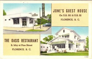 Florence SC South Carolina JONE'S GUEST HOUSE~OASIS RESTAURANT Roadside Postcard