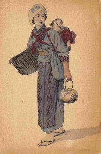 Japanese Mother Woman Carrying Baby Japan 1910s postcard