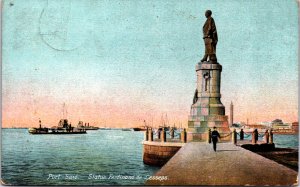 Egypt Port Said Statue Ferdinand de Lesseps Vintage Postcard  C011