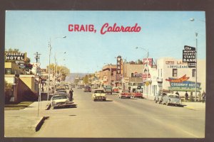 CRAIG COLORADO DOWNTOWN STREET SCENE 1950's CARS VINTAGE POSTCARD